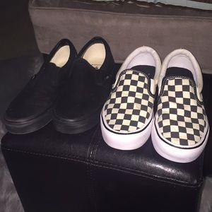 Vans Boys Size 4 Black and checker board slip ons